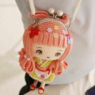 Doll Crochet Knit Crossbody Bag Pink & Green - One Size
