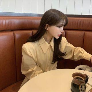 Long-sleeve Shirt Dress Yellow - One Size