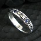 Blue Sapphire Engraved Sterling Silver Ring