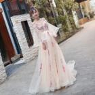 Long-sleeve Off Shoulder Evening Gown