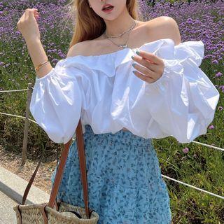 2-color Ruffle Off-shoulder Top