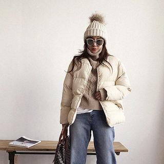 Crew-neck Snap-button Padded Jacket