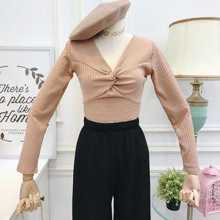 Glitter Twisted V-neck Top