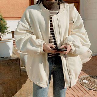 Plus Size Banded-hem Fleece-lined Zip Jacket