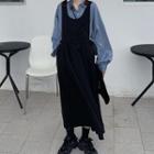 Plain Oversized Shirt / V-neck Oversized Overall Dress