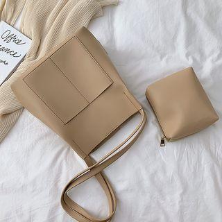 Set: Faux-leather Bucket Bag + Pouch