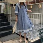 Puff-sleeve Lace-trim Paisley Print Dress