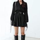 Long-sleeve Open-collar Mini A-line Dress