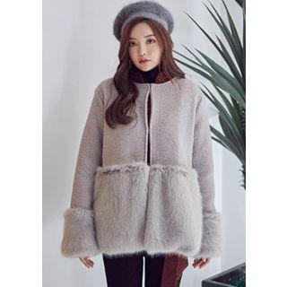 Faux-fur Panel Wool Blend Jacket
