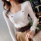 Square Neck Double-breast Knit Top