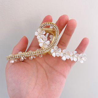 Flower Rhinestone Alloy Hair Clamp 01 - Hair Clamp Flower - Silver & White - One Size