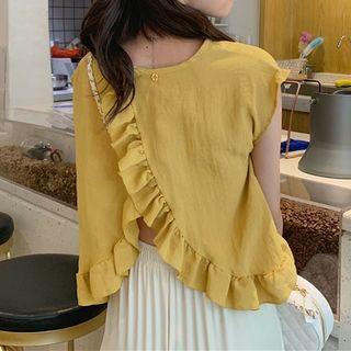 Ruffled Open Back Tank Top / Plain Wide-leg Shorts