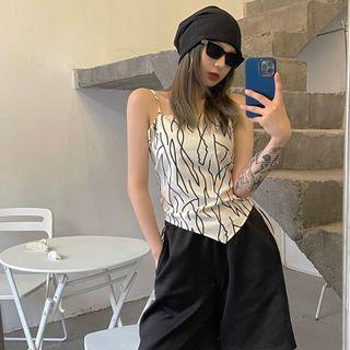 Print Camisole Top Stripe - White - One Size