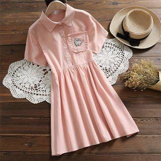 Short-sleeve Embroidered Cat A-line Dress