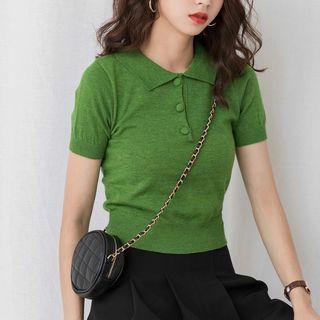 Plain Knit Short-sleeve Polo Shirt
