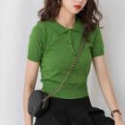 Plain Knit Short-sleeve Polo Shirt