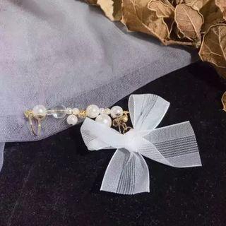 Sterling Silver Faux Pearl Ribbon Ear Cuff