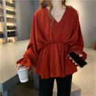 V-neck Batwing-sleeve Blouse