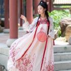 Set: Long-sleeve Embroidered Hanfu Top + Strapless Maxi A-line Dress