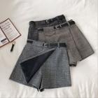 Asymmetric Plaid High-waist Wide-leg Shorts With Belt