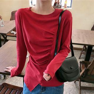Long-sleeve Plain Ruched T-shirt