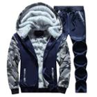 Set: Fleece-lining Print Hooded Jacket + Drawstring Sweatpants