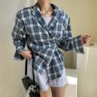 Long-sleeve Single-breasted Plaid Shirt As Shown In Figure - Blue - One Size