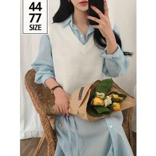 Drop-shoulder Tie-waist Long Shirtdress