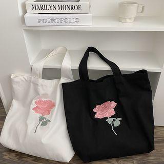 Rose Embroidered Canvas Tote Bag