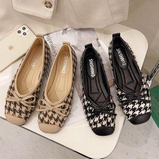 Houndstooth Bow Square Toe Flats