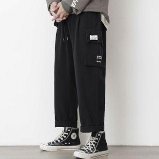 Drawstring Double Pocket Plain Cargo Pants