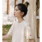 Lace-up Short-sleeve T-shirt Almond - One Size