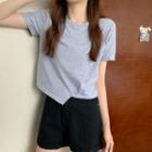 Short-sleeve Asymmetrical Button-accent Cropped T-shirt