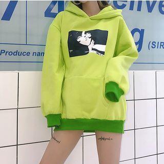 Comic Print Hoodie Green - One Size
