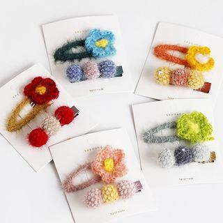 Set: Yarn Flower Hair Clip (assorted Designs)