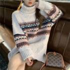 Turtleneck Patterned Sweater Off-white - One Size