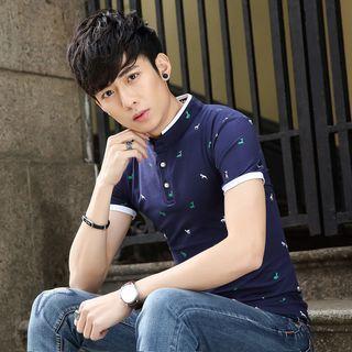 Printed Stand Collar Polo Shirt