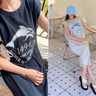 Dolphin Letter Print Long T-shirtdress