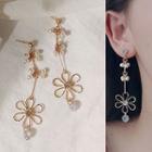 Rhinestone Faux Pearl Flower Dangle Earring 1 Pair - Earring - Gold - One Size
