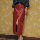 Faux Leather Midi Slit A-line Skirt