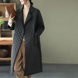 Plain Midi Quilted Coat Black - One Size