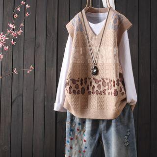 Leopard Print Panel Knit Vest