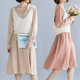 Set: Midi A-line Shirtdress + Knit Camisole Top