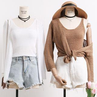 Set: Knit Camisole + Open-front Cardigan