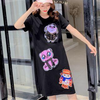 Short-sleeve Sequin Midi T-shirt Dress