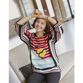 Ragan-sleeve Pointelle-knit Sweater