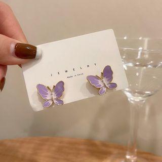 Butterfly Alloy Ring 1 Pair - Purple - One Size