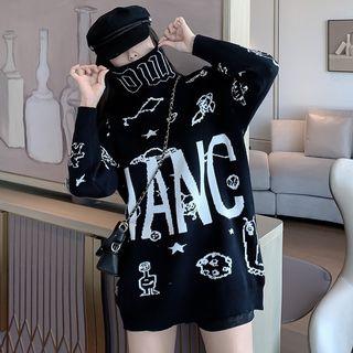 Turtle-neck Jacquard Sweater As Shown In Figure - One Size