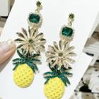 Rhinestone Pineapple Dangle Earring 1 Pair - Green & Yellow - One Size