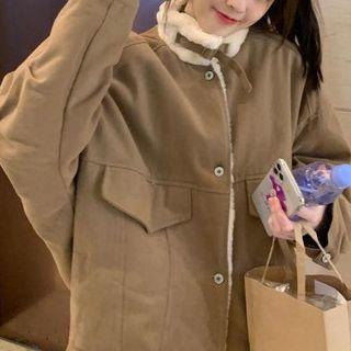 Fluffy-lined Buckled Button Jacket